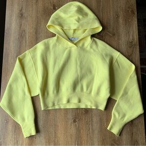 Zara Cropped Hoodie Women Size Small Yellow Pullover